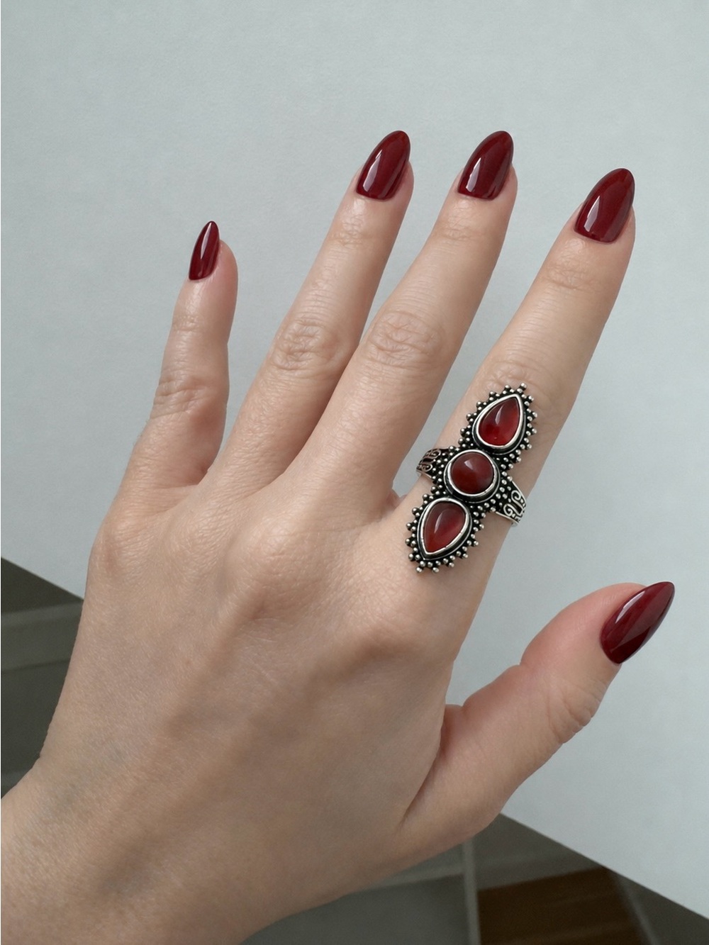 Vintage 925 Sterling Silver Carnelian Ring | Boho Statement Ring